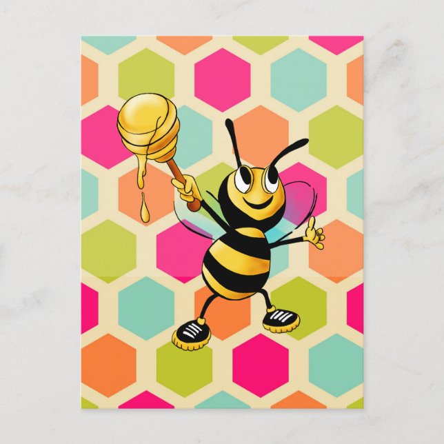 Hexagon Background with honey Bee Vykort (Framsida)