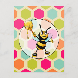 Hexagon Background with honey Bee Vykort