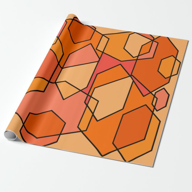 Hexagon Bauhaus - Orange Presentpapper (Utrullad)