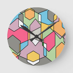 Hexagon Bauhaus - Pastels Rund Klocka