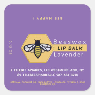 HEXAGON Beeswax Lavender LIP BALM MED BEE Fyrkantigt Klistermärke