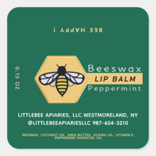 HEXAGON Beeswax Peppermint LIP BALM with BEE Fyrkantigt Klistermärke