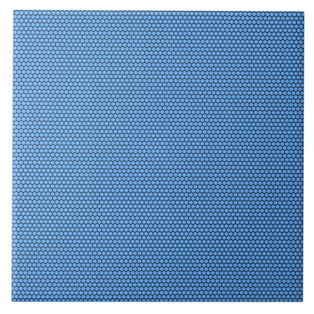 Hexagon Blå Svart Mönster Kakelplatta (Framsidan)