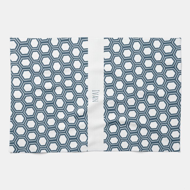 Hexagon Blue White Minimum Mönster Kökshandduk (Horisontell)