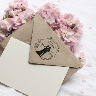 Hexagon bröllopsstämpel med par Silhouette Stämpel