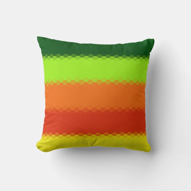 Hexagon Grönt Lime Orange Red Gult Retro Rand Kudde (Framsida)