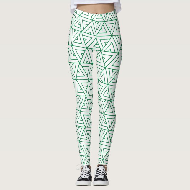Hexagon Grönt White Minimum Mönster Leggings (Framsida)