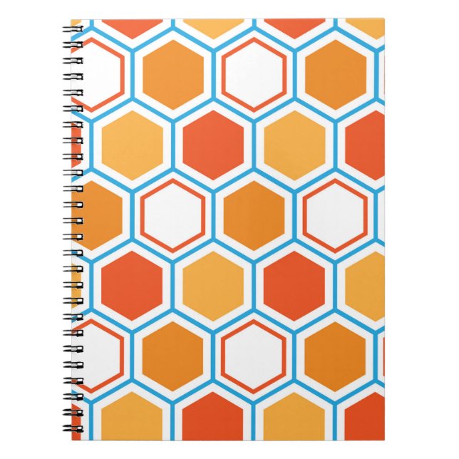Hexagon i orange, blå och vit anteckningsbok (Framsidan)