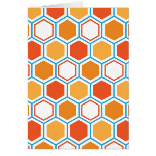 Hexagon i orange, blå och vit hälsningskort