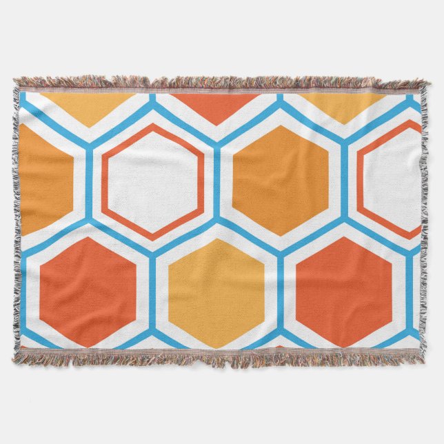 Hexagon i orange, blått och vitt filt (Framsidan)