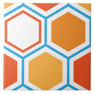 Hexagon i orange, blått och vitt kakelplatta