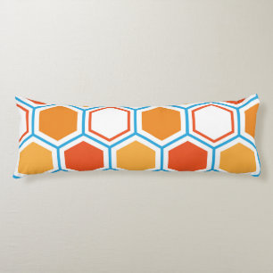 Hexagon i orange, blått och vitt kroppskudde