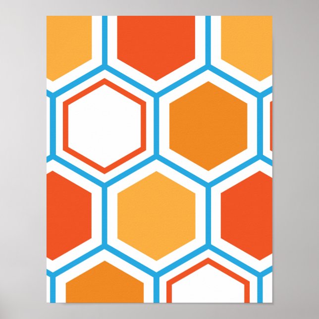Hexagon i orange, blått och vitt poster (Framsidan)