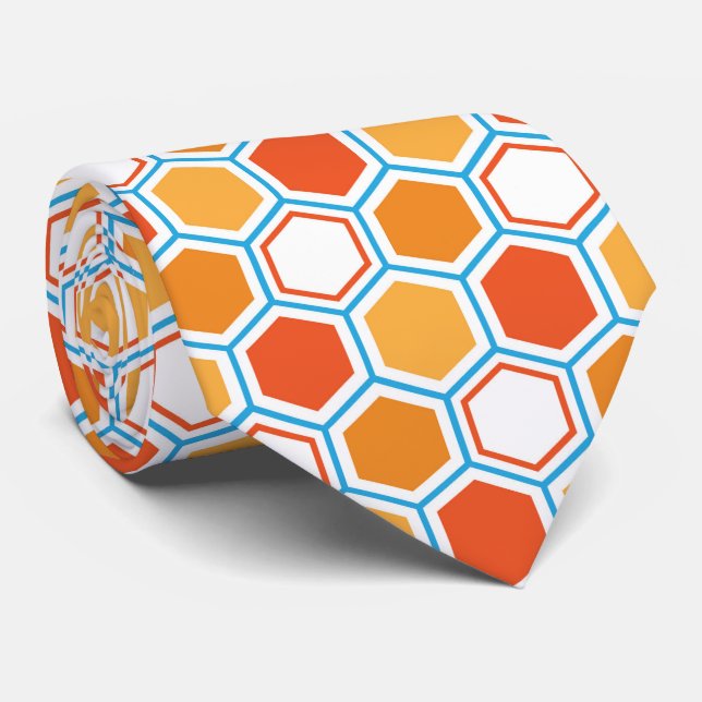 Hexagon i orange, blått och vitt slips (Rullad)