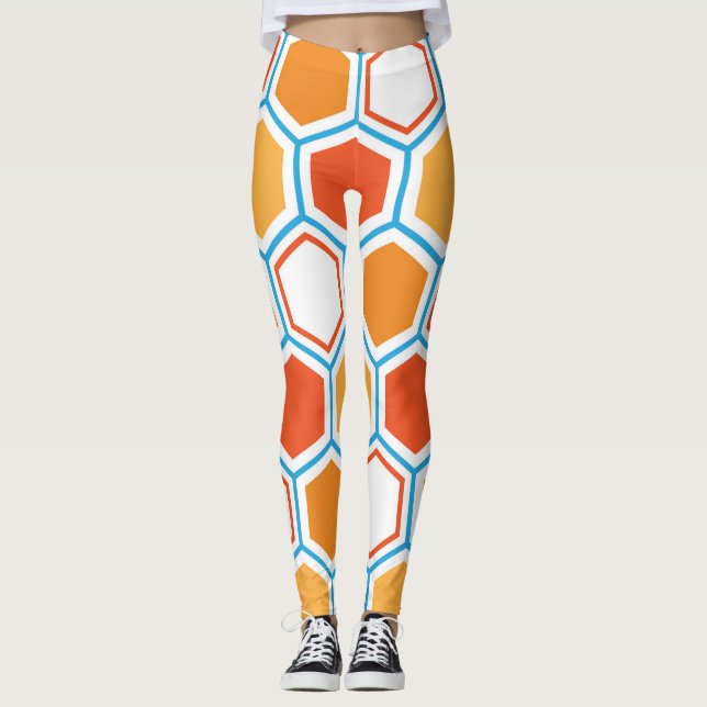 Hexagon in orange, blue and white leggings (Framsida)