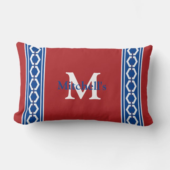 Hexagon kedja Modern Coastal Nautical Monogram Lum Lumbarkudde (Framsida)
