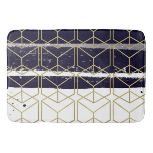 Hexagon Modern Marinblå Guld Geometrisk Glam Badrumsmatta