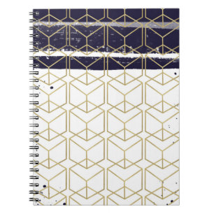 Hexagon Modern Navyblå Guld Geometrisk Glam Anteckningsbok Med Spiral