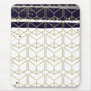 Hexagon Modern Navyblå Guld Geometrisk Glam Musmatta