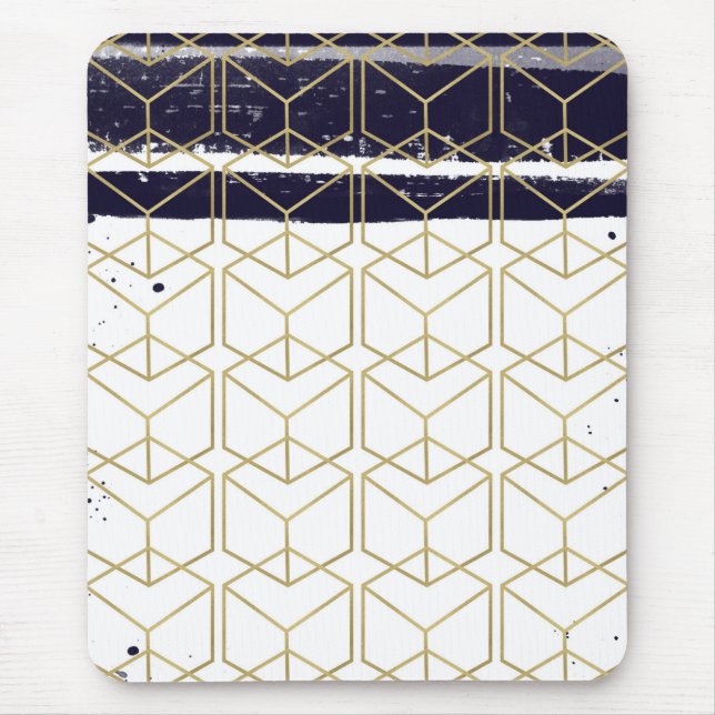 Hexagon Modern Navyblå Guld Geometrisk Glam Musmatta (Framsidan)