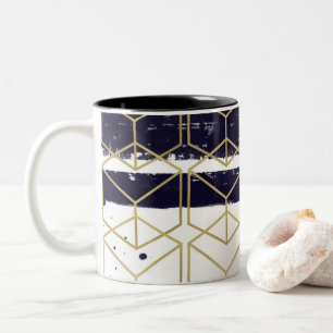 Hexagon Modern Navyblå Guld Geometrisk Glamour Två-Tonad Mugg
