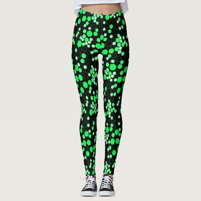 Hexagon mönster 02b.Grönt Black BG Leggings (Framsida)