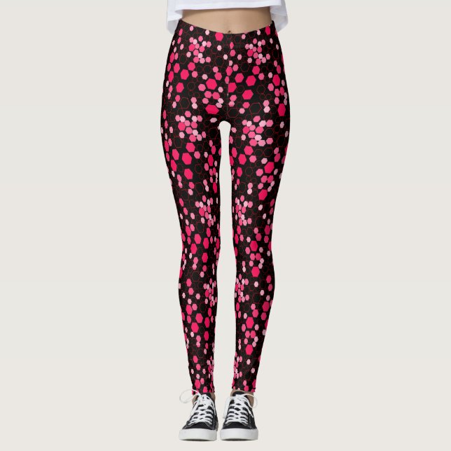 Hexagon mönster 03b.Rosa Black BG Leggings (Framsida)