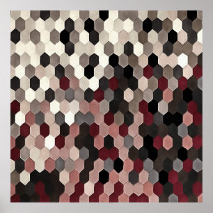 Hexagon Mönster in Grått and Burgundy Autumn Färg Poster