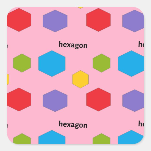 Hexagon mönster på rosa fyrkantigt klistermärke (Framsida)