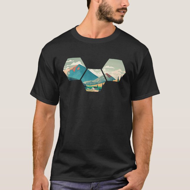 Hexagon Mountains I Geometric Shape Wilderness Nat T Shirt (Framsida)