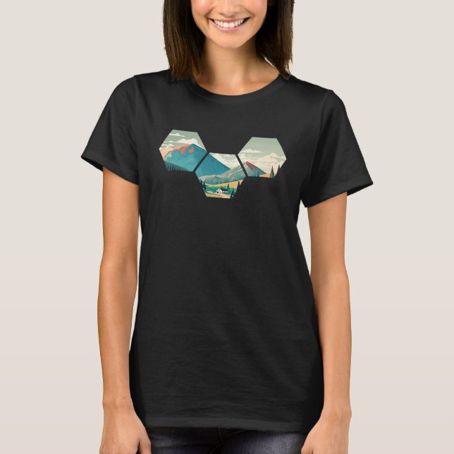 Hexagon Mountains I Geometric Shape Wilderness Nat T Shirt (Framsida)