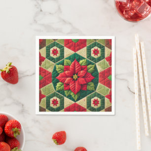 Hexagon Patchwork Poinsettia Decoupage Napkins Pappersservett