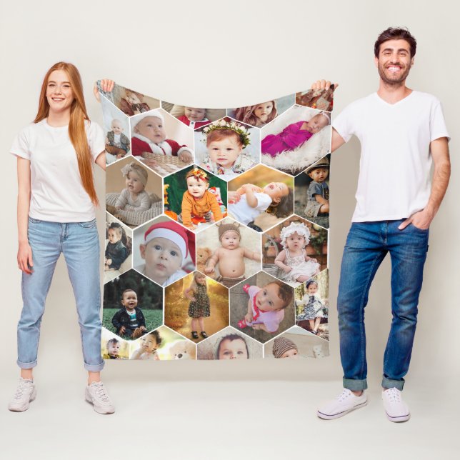 Hexagon Photo Collage Fleecefilt (På plats)