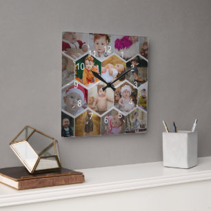 Hexagon Photo Collage Fyrkantig Klocka