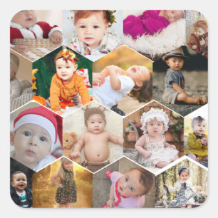 Hexagon Photo Collage Fyrkantigt Klistermärke