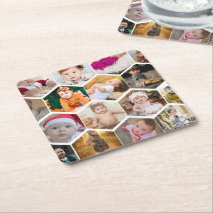 Hexagon Photo Collage Underlägg Papper Kvadrat