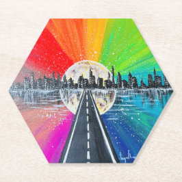 Hexagon Rainbow Road fine art coaster Underlägg Papper
