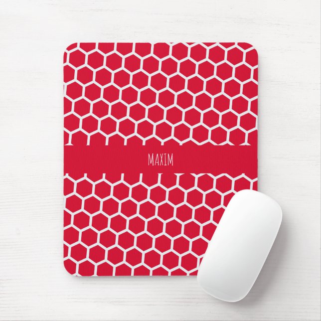 Hexagon Red White Minimum Mönster Musmatta (Med mus)