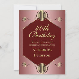 Hexagon Rosa Red and Guld Geometric Birthday Inbjudningar