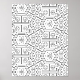Hexagon Tile Coloring Page Floral Geometric Art Poster