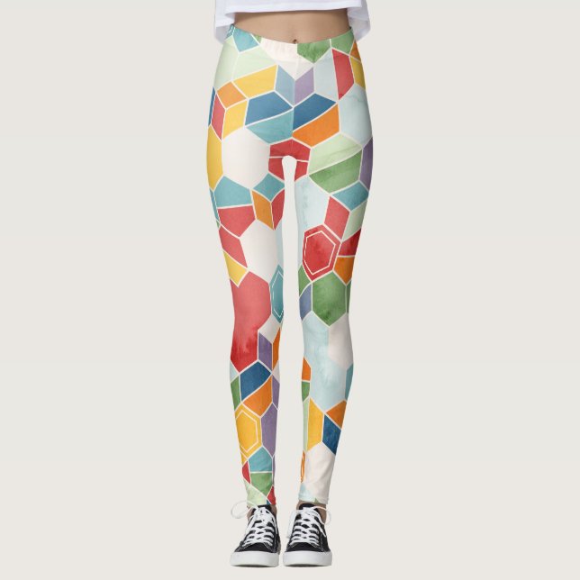 Hexagon Watercolor, Random Mosaic. Leggings (Framsida)