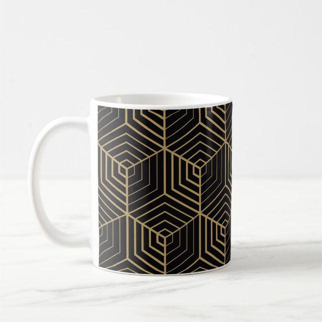 Hexagonal Harmony: Art Deco Elegance Kaffemugg (Vänster)