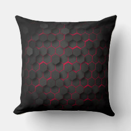 Hexagonal Harmony Bold Black and Red Polyester Kudde