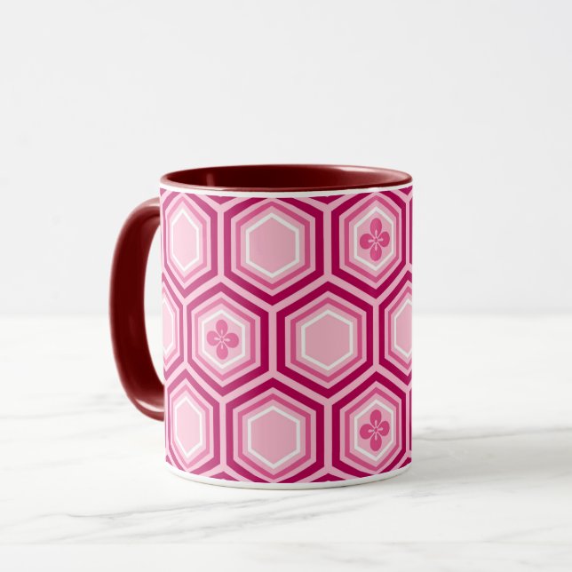 Hexagonal Kimono Print, Burgundy och Rosa Mugg (Framsida vänster)
