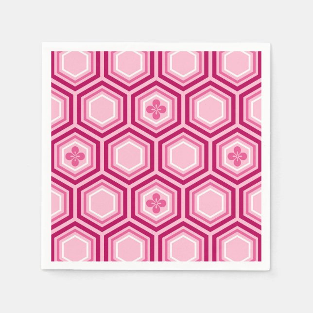 Hexagonal Kimono Print, Burgundy och Rosa Pappersservett (Framsidan)