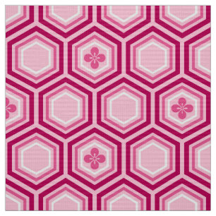 Hexagonal Kimono Print, Burgundy och Rosa Tyg