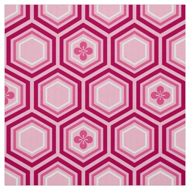 Hexagonal Kimono Print, Burgundy och Rosa Tyg (Provkarta)