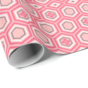 Hexagonal Kimono Print, Coral Rosa and White Presentpapper