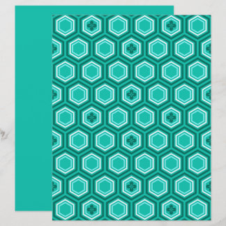 Hexagonal Kimono Print, Teal, Aqua and White