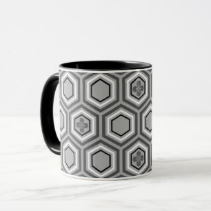 Hexagonal Kimono-utskrift, Grått/Grått och vit Mugg